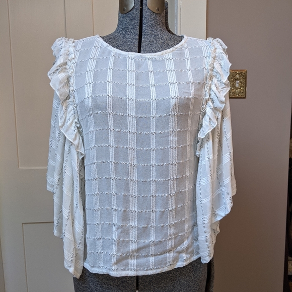 Part Two Copenhagen blouse with ruffled sleeves and textured windowpane pattern - Picture 2 of 8